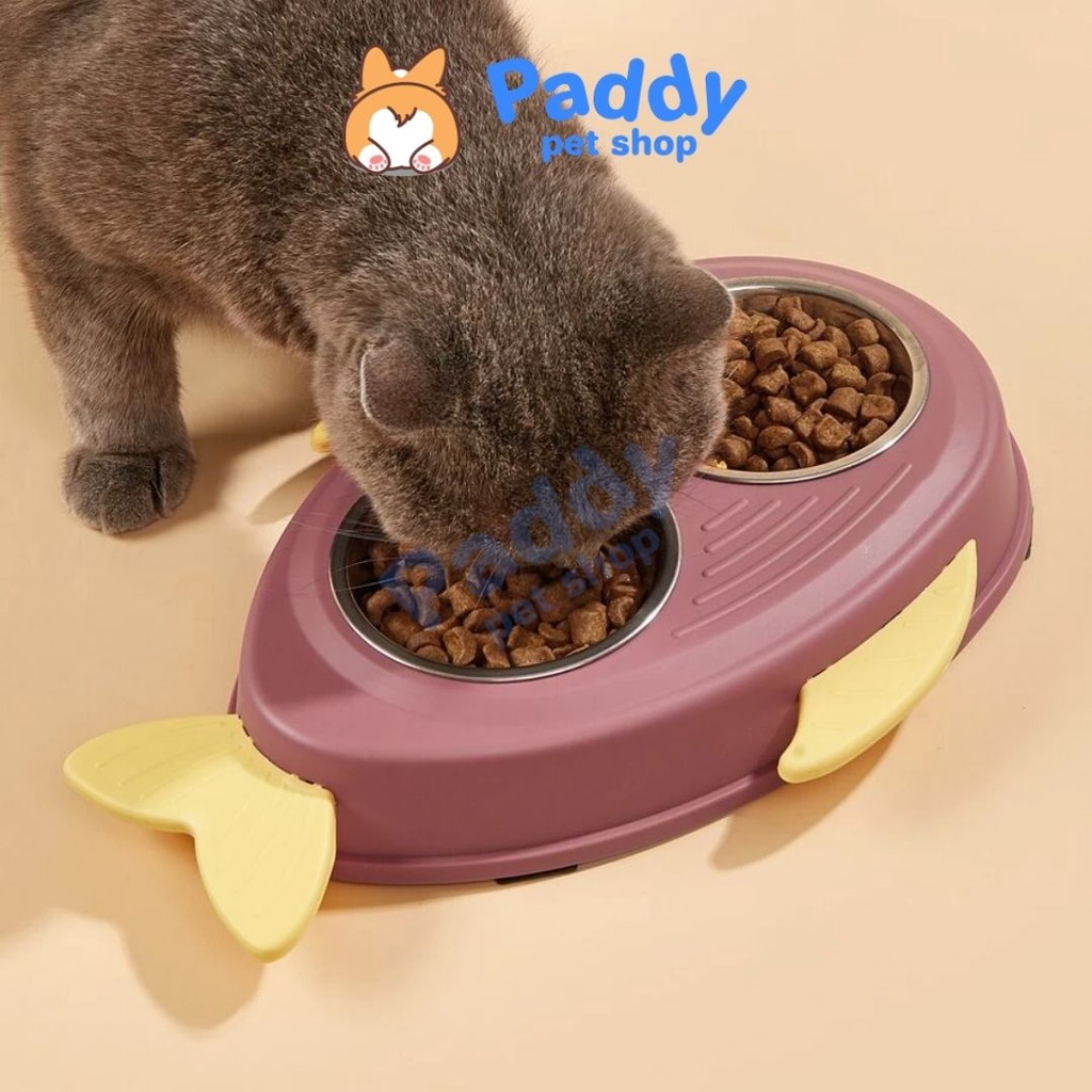 Bát Ăn Đôi Hình Cá Cho Chó Mèo