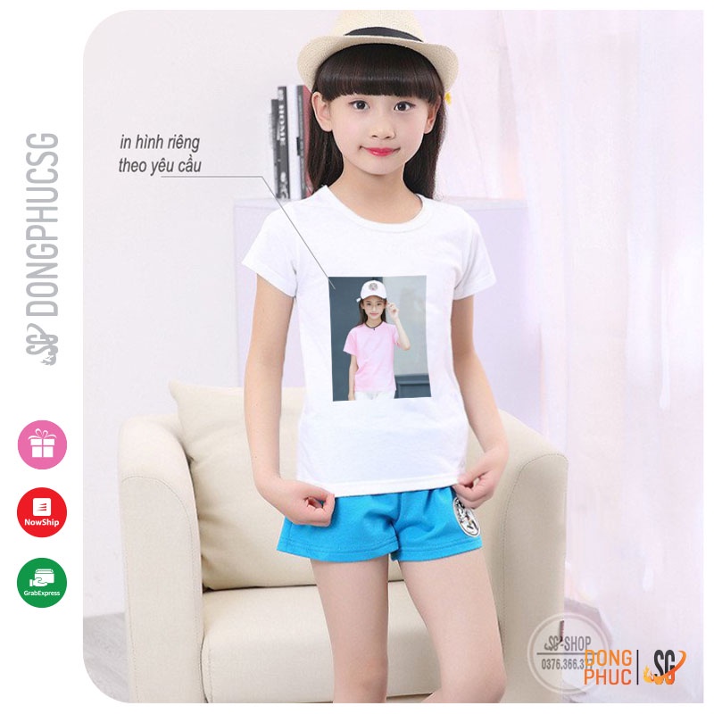 Áo thun in hình ảnh chữ tên riêng theo yêu cầu thun cotton mềm mịn màu trắng cho trẻ em và người lớn | SG