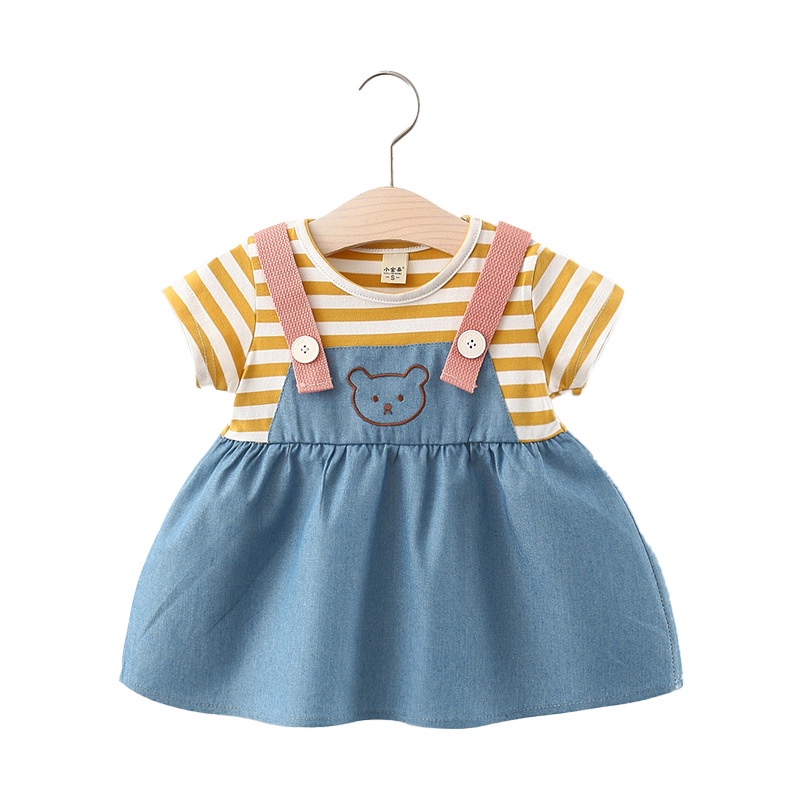 Đầm Công Chúa Giả Hai Lớp Họa Tiết Kẻ Sọc Phong Cách Hàn Quốc Thời Trang Mùa Hè Cho Bé Gái