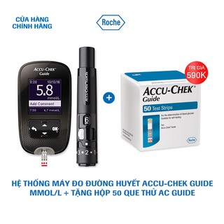 Hệ thống máy đo đường huyết Accu-Chek Guide mmol/L + Tặng Hộp 50 que thử AC Guide