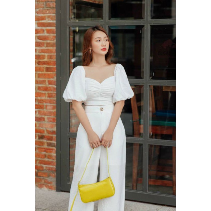 áo crop nhún ngực tay phồng kèm ảnh thật | BigBuy360 - bigbuy360.vn