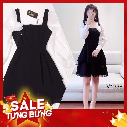 Đầm dáng xòe V1238 tay bống trắng cao cấp Hanfashion kèm ảnh thật -Hàng nhập khẩu