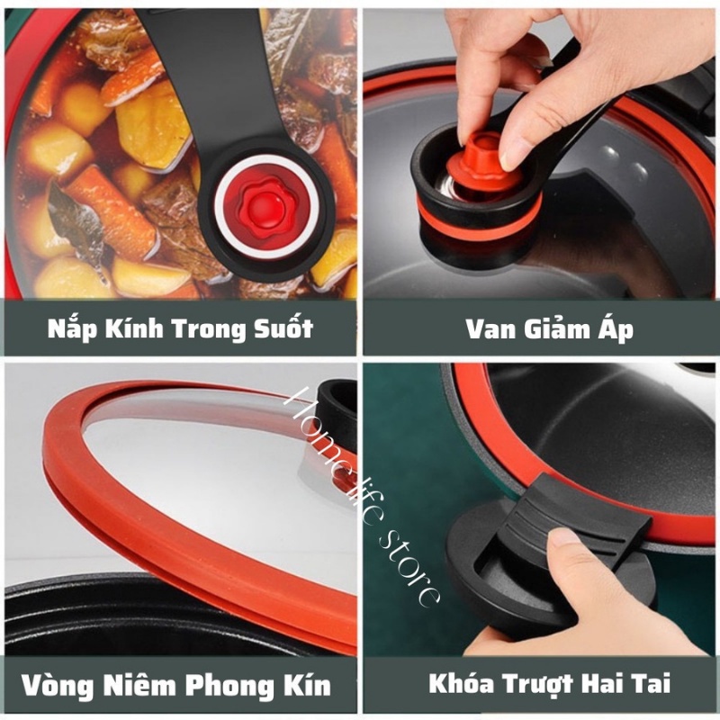 Nồi Áp Suất Chống Dính Dung Tích 3.5 Lít Nấu Được Bếp Từ Kiểu Dáng Hàn Quốc Gọn Nhẹ Dễ Sử Dụng, Nồi Hầm Đa Năng