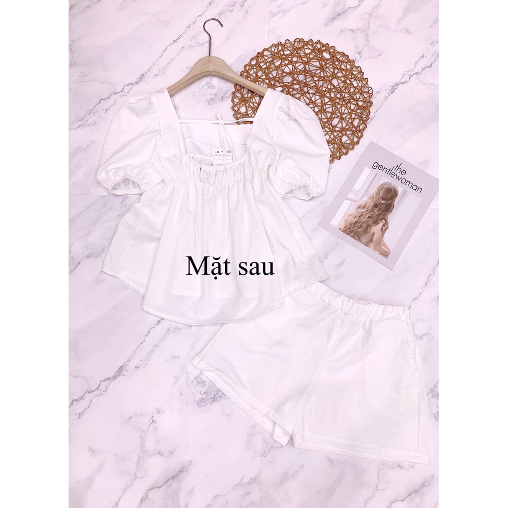 [Giảm giá 50%] -Bộ đũi trắng cổ vuông  tay bồng độc đáo mới toanh hàng siêu đẹp♥️