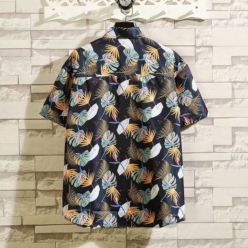 Set Áo Sơ Mi Ngắn Tay In Họa Tiết Hoa + Quần short Thời Trang Đi Biển Phong Cách Hawaii Cho Nam