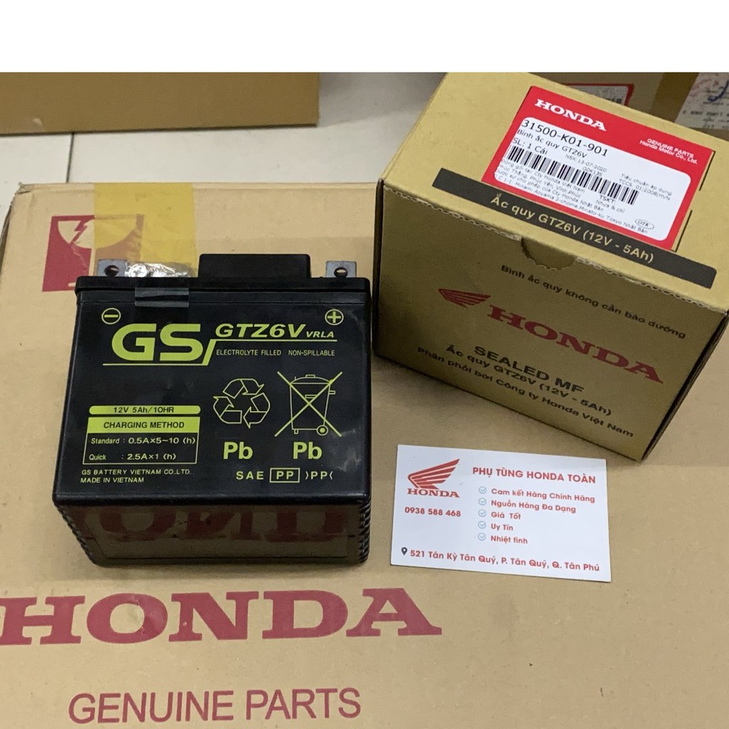 Bình ĐIỆN, BÌNH ẮC QUY GS GTZ6V (12V-5Ah) XE GA Honda, Yamaha