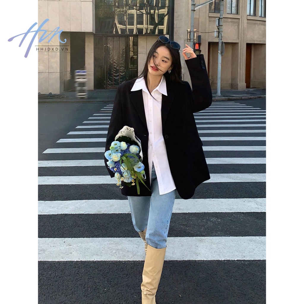 Áo Khoác Vest Dáng Rộng Xẻ Tà Sau Phong Cách Hàn Quốc Thời Trang Xuân Thu 2022 Mới Cho Nữ