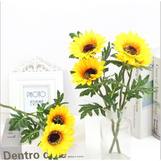 Hoa giả- Hoa hướng dương giả cành 2 bông decor trang trí nhà cửa