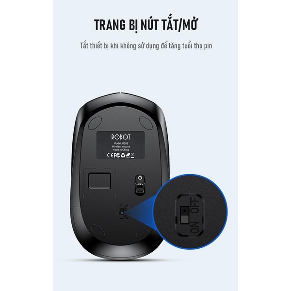 Chuột không dây kiểu dáng văn phòng ROBOT M205 Đen