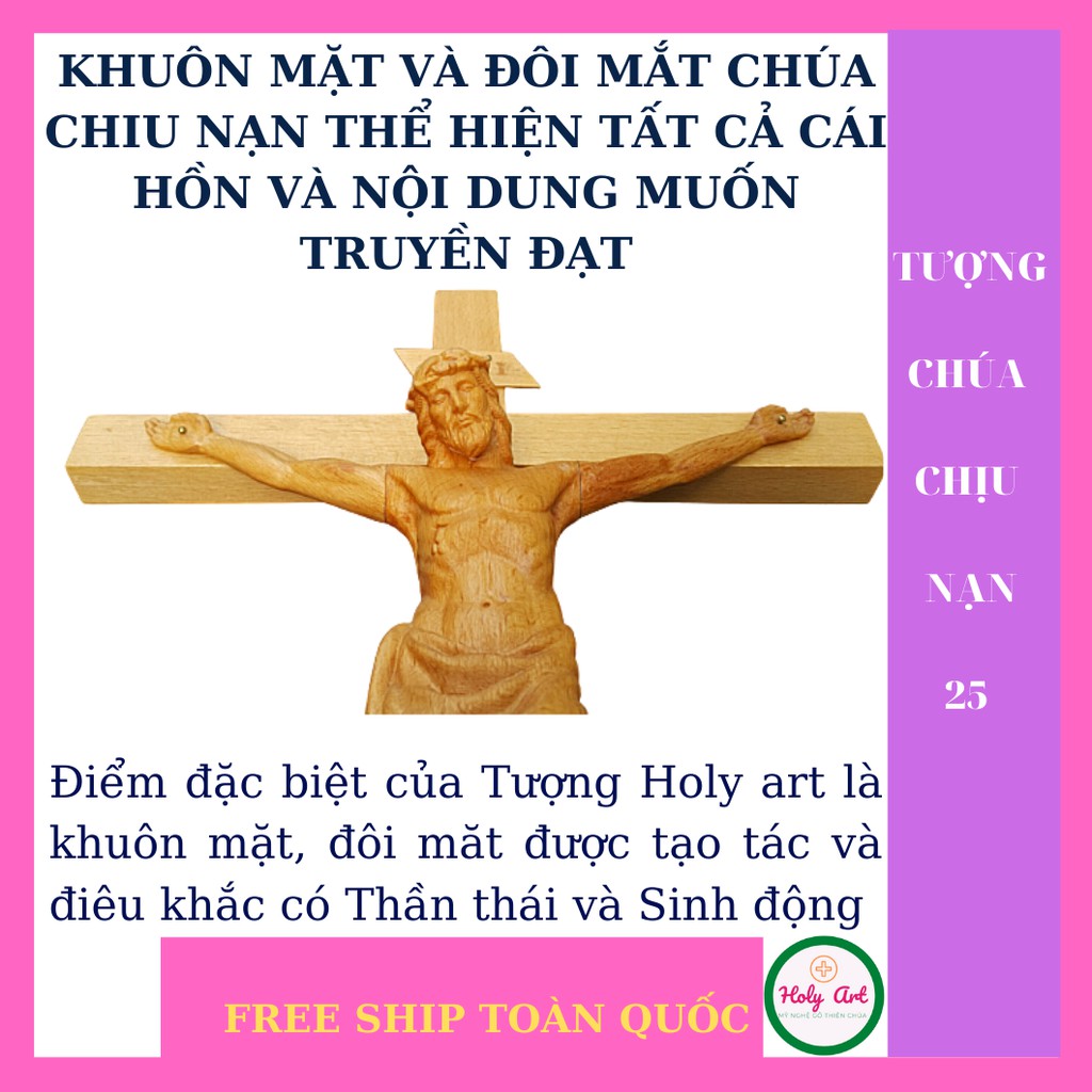 Tượng Chúa chịu nạn 25cm  THÁNH GIÁ 26 x 45cm , TƯỢNG ĐIÊU KHẮC CHẤT LIỆU GỖ.