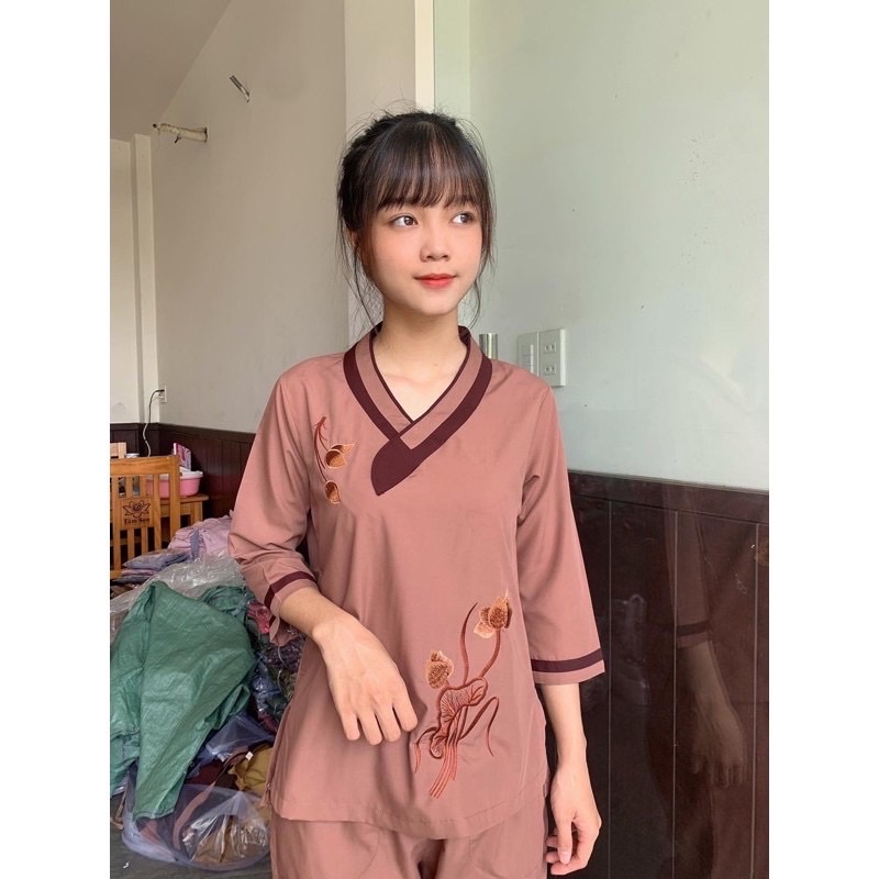 Đò lam đi chùa vải kate mịn mát Mẩu Tim Bầu 💐💐