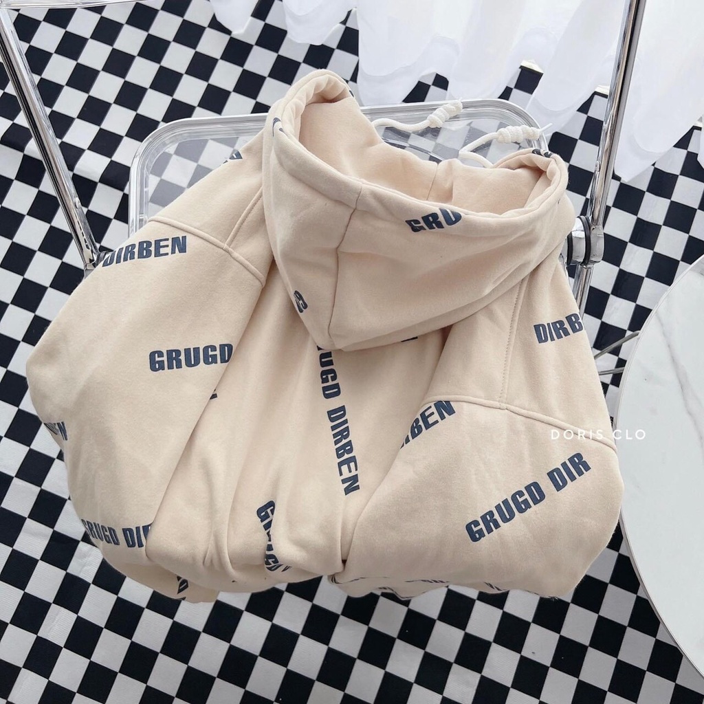 Áo Hoodie Dáng Rộng Thiên Thần Màu Be In Kín Chữ Nam Nữ Unisex Dáng Rộng Tay Bồng Form To