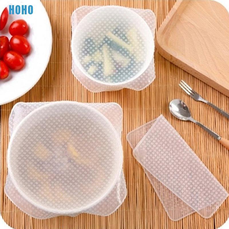 Bộ 4 Miếng Nắp Đậy Silicon Bảo Quản Thực Phẩm Vệ Sinh An Toàn