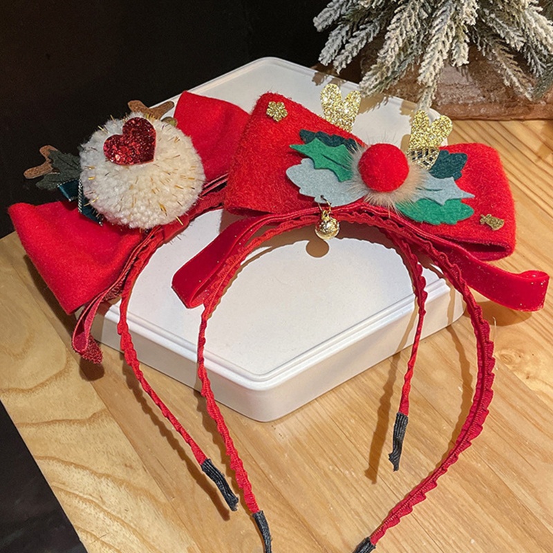 Flgo Băng Đô Giáng Sinh Đính Nơ Ruy Băng Ren Hình Gấu Bông / Hươu / Gấu Làm Đạo Cụ Chụp Ảnh Kỳ