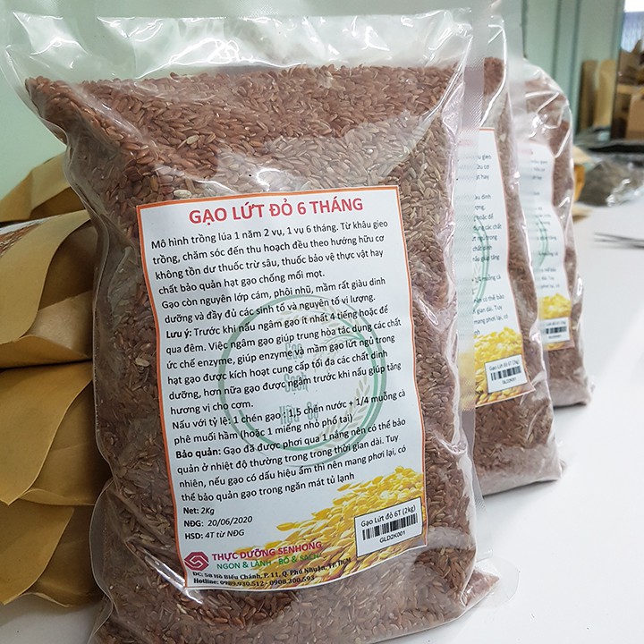 Gạo lứt Đỏ Hữu Cơ (túi 2Kg) - Gạo sạch Vuông Tôm 6 Tháng 1 vụ