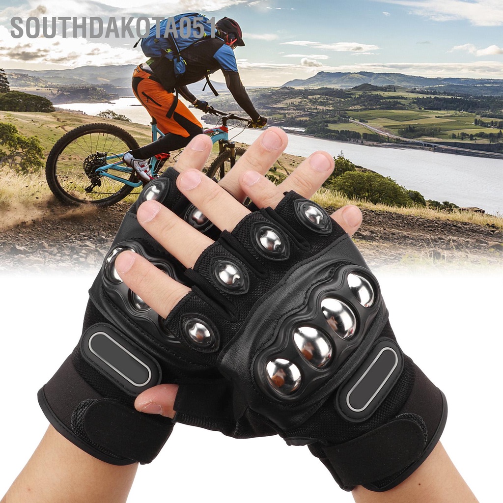 Southdakota051 2 cái Găng tay đi xe đạp Màu đen Thoáng khí Nửa ngón Nylon có thể điều chỉnh được công thái học cho ngoài trời Một kích thước