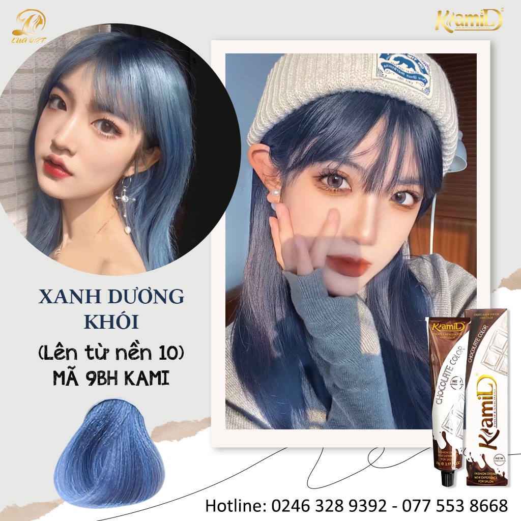 XANH DƯƠNG KHÓI-Thuốc nhuộm tóc màu xanh dương khói màu nhuộm 9BH KAMI+Tặng kèm trợ dưỡng