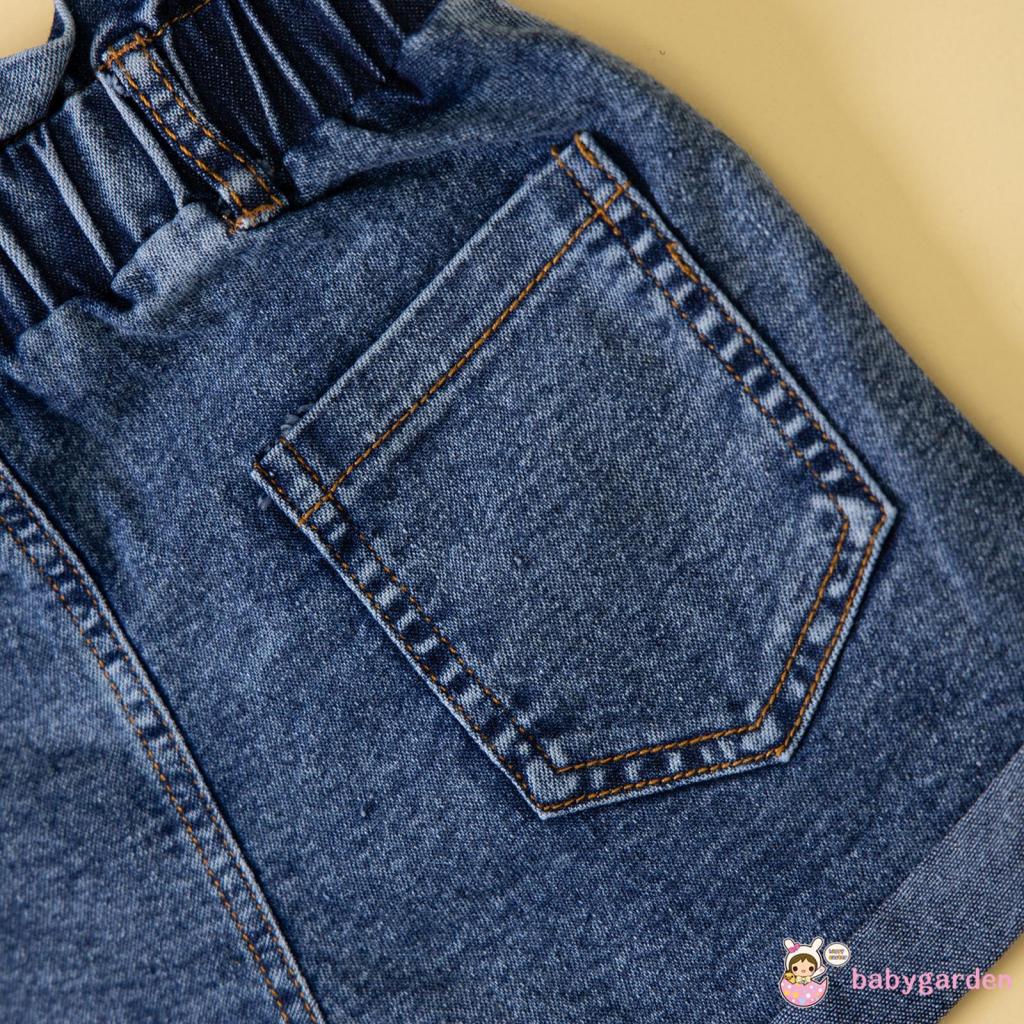 Bộ Áo Croptop Hai Dây Màu Trơn + Quần Short Denim Phối Dây Kéo Thời Trang Mùa Hè Cho Bé Gái 1-6 Tuổi