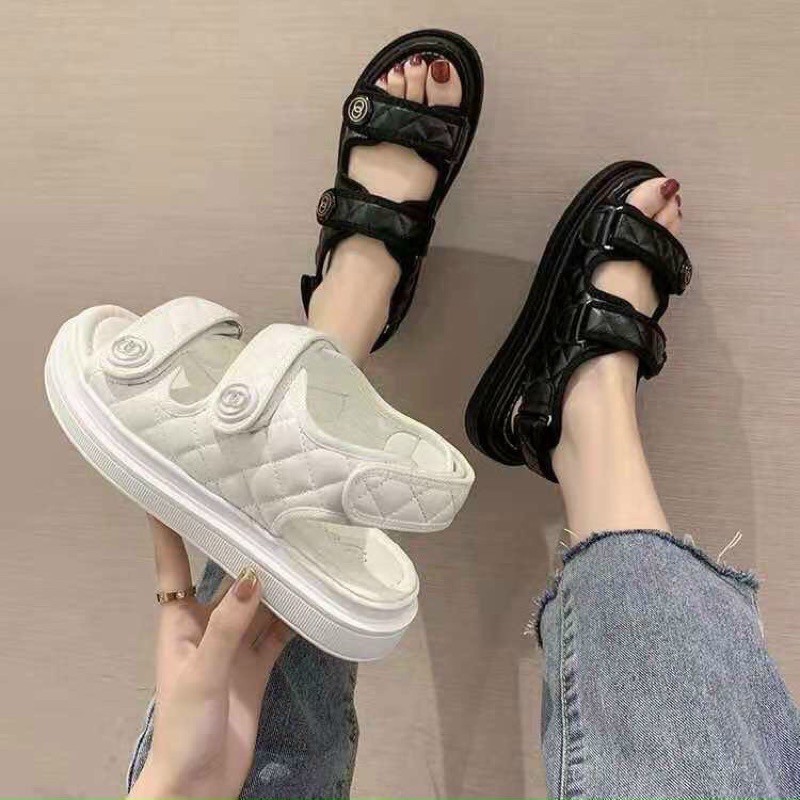 (freeship) dép sandal nữ quai dán kẻ mắt cáo thời trang