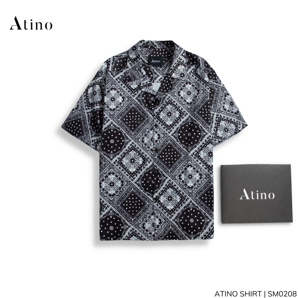 Áo sơ mi cộc tay nam ATINO vải lụa họa tiết thổ cẩm form regular SM0208 | BigBuy360 - bigbuy360.vn