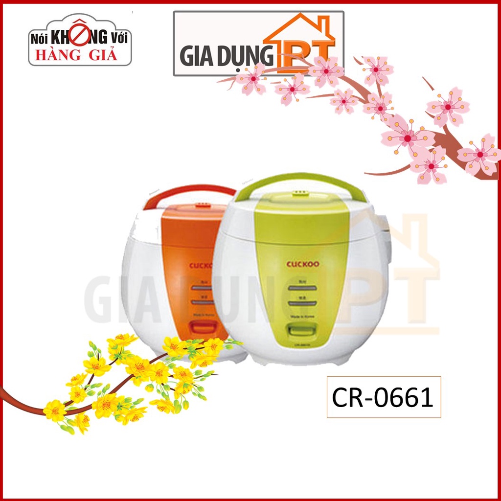 Nồi cơm điện 1,08 lít Cuckoo CR-0661, dành cho 2-4 người ăn, hàng chính hãng sản xuất tại Hàn Quốc, 2 màu cam và xanh