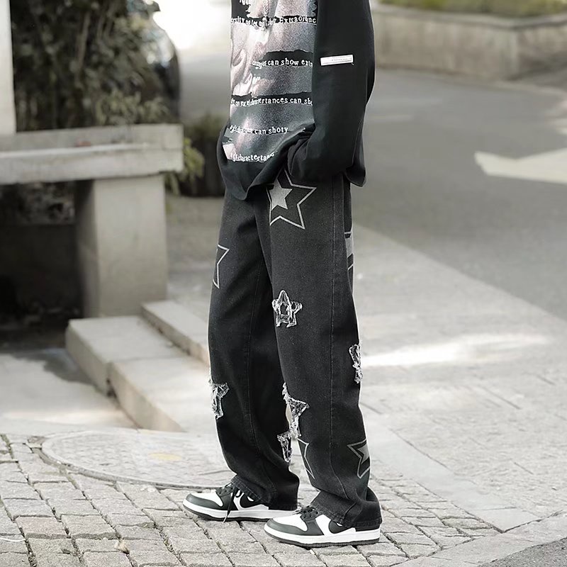 Quần Jean Dài Oversize Chống Mài Mòn Phong Cách Hip Hop Đường Phố Hàn Quốc Thời Trang Cho Nam Size S-3XL