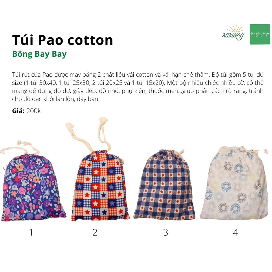 Bộ túi Pao (5 túi nhỏ) cotton và chống thấm Bông Bay Bay