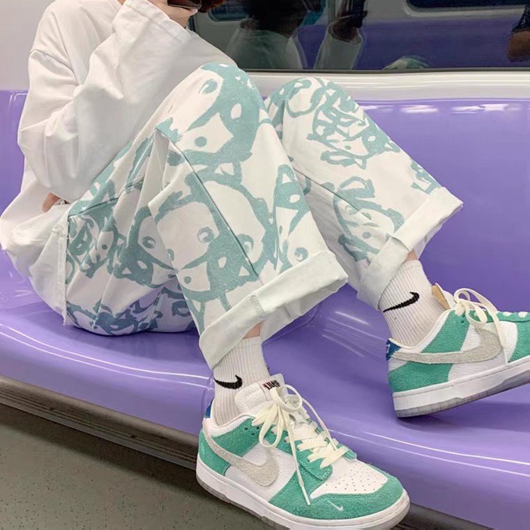 Porozi  Quần dài ống rộng lưng cao in họa tiết 3 màu tùy chọn thời trang Hàn Quốc cho nữ