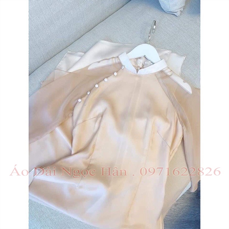 Áo Dài Cách Tân Nữ Voan Tơ Mềm Đính Cúc Tay Loe TK09