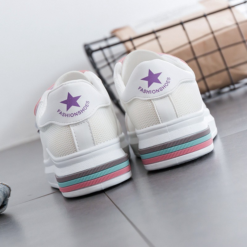 Giày bata đế bằng thiết kế đường viền 3 màu thông thoáng cho nữ | BigBuy360 - bigbuy360.vn