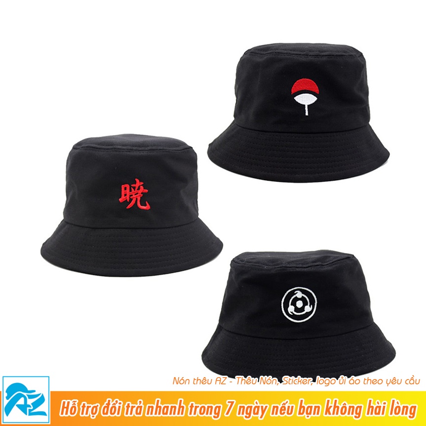 [Mã FAMARAL1 giảm 10K đơn 50K] Mũ bucket thêu logo naruto sasuke gaara - màu trắng và đen MT586