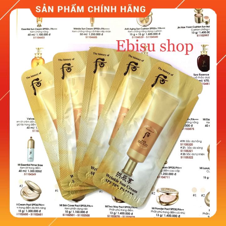 combo 10 gói  Kem chống nắng chống nhăn  Whoo Wrinkle Sun SPF 50 (hàng như hình)