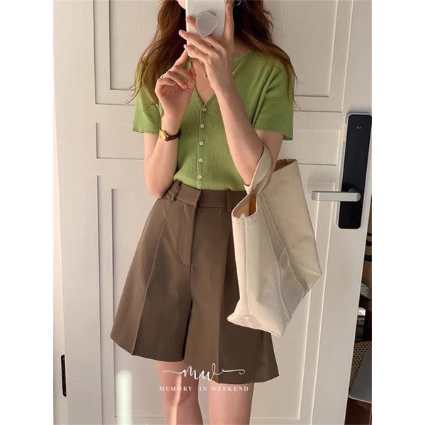 Quần short nữ ống rộng basic chất tuyết mưa đủ 3 màu đen nâu be đơn giản dễ phối đồ - mã sooc không đai