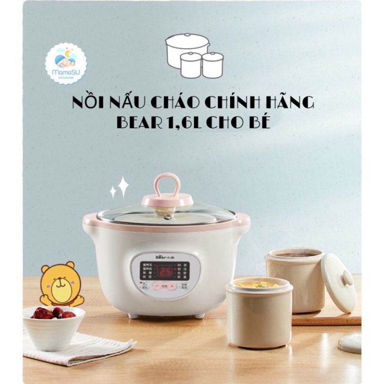 Nồi ninh hầm nấu cháo Bear 1,6l kèm thố sứ cho bé