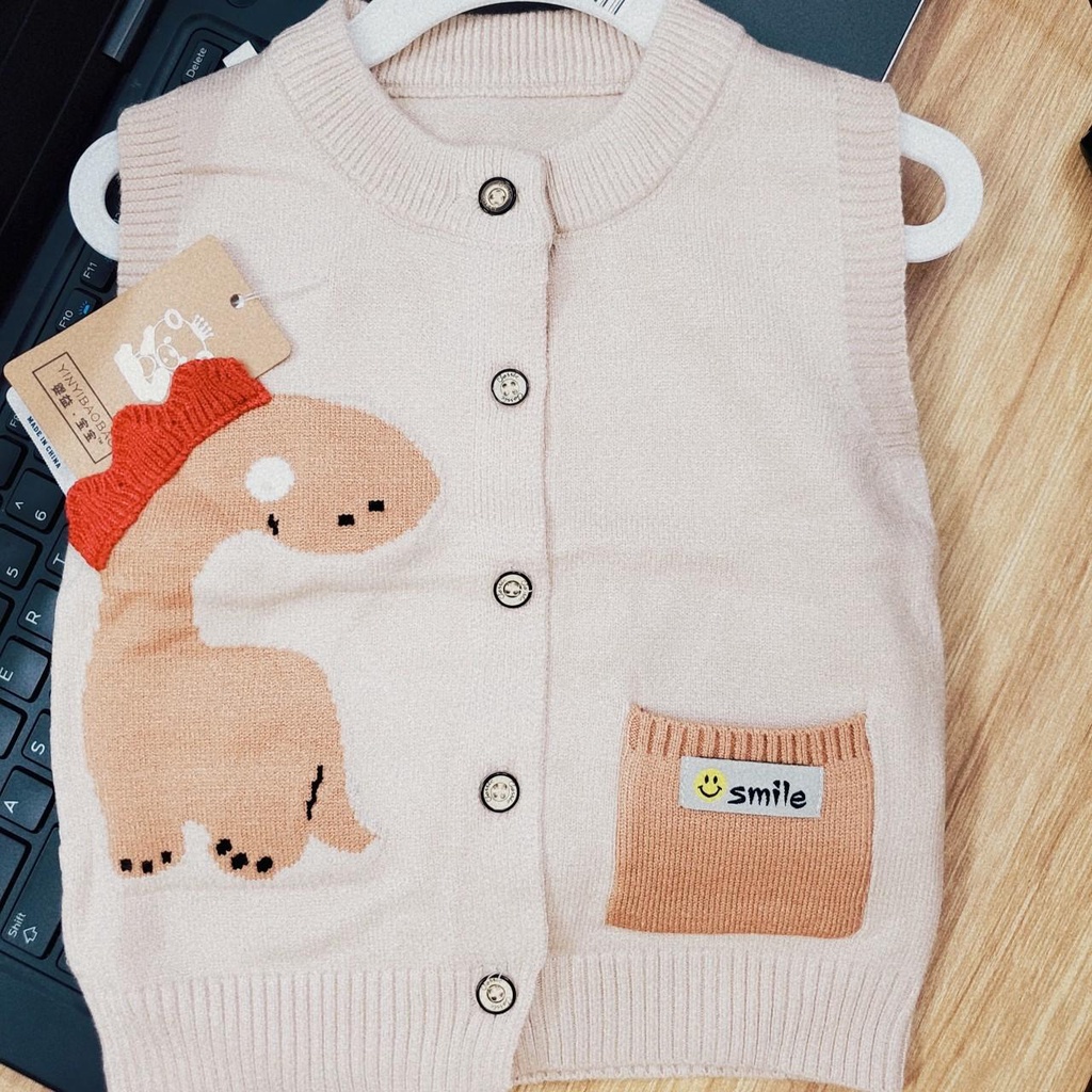 5651 Áo gile len khủng long phối túi hàng quảng châu loại 1 cho bé (7-13kg)