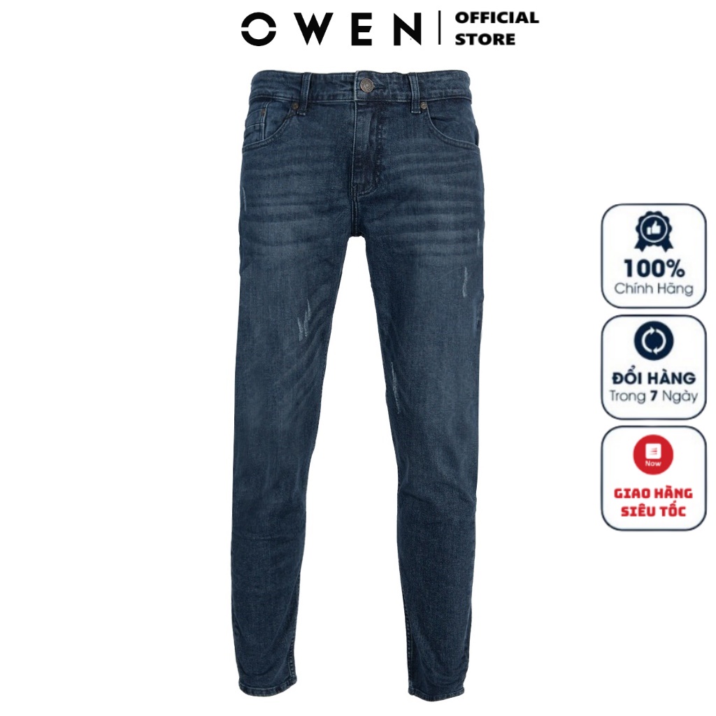 Quần Jean Nam Quần Bò Hàng Hiệu Cao Cấp Owen QJSL220287 Dáng Slim Fit Ống Côn Màu Xanh Đậm Vải Denim Cao Cấp Đàn Hồi Tốt