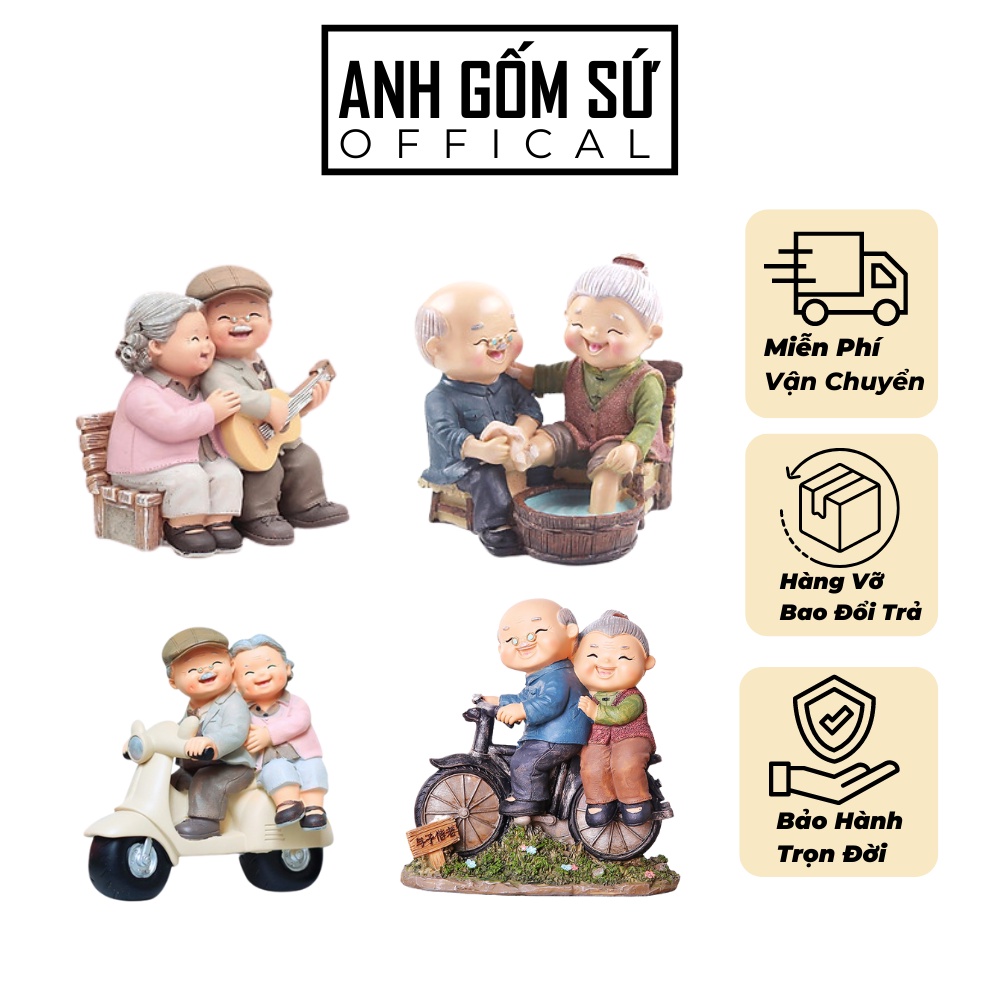 Tượng ông bà hạnh phúc decor trang trí bánh kem quà tặng ý nghĩa dành cho người thân tổng hợp nhiều mẫu chọn lựa