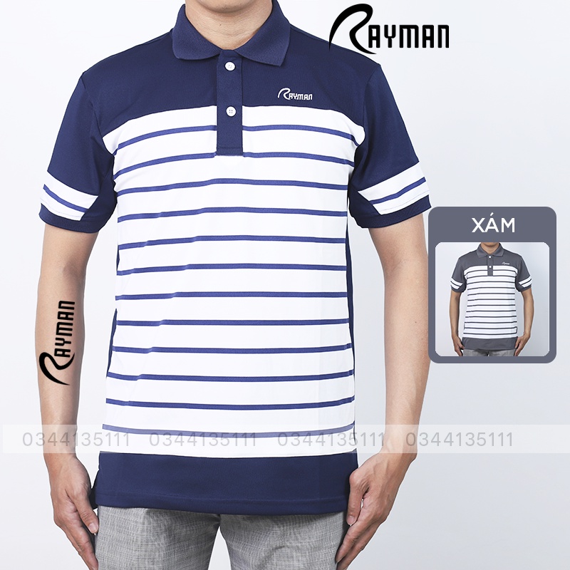 Áo Polo Nam Sọc Ngang Thêu Logo RAYMAN Áo Thun Có Cổ Big Size XXXL Form Rộng