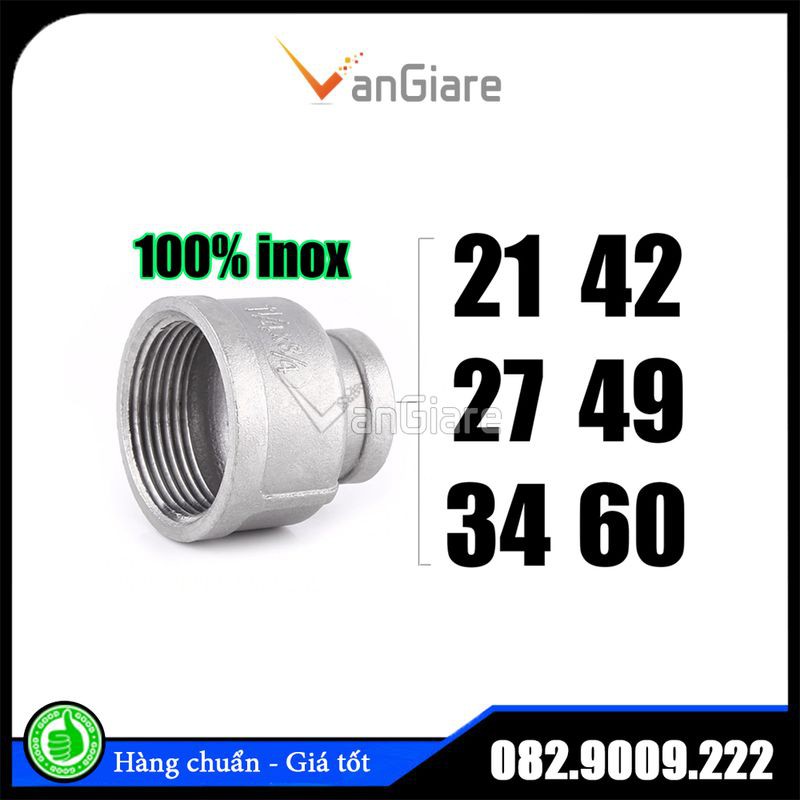 Bầu giảm inox, nối giảm ren trong inox 21 27 34 42 49 60