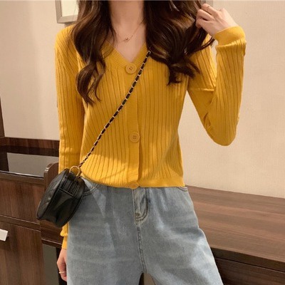 Áo Khoác Cardigan Dệt Kim Cổ Tim Xinh Xắn Cho Nữ Chất Len Tăm Phong Cách Ulzzang Hàn Quốc Nhiều Màu | BigBuy360 - bigbuy360.vn