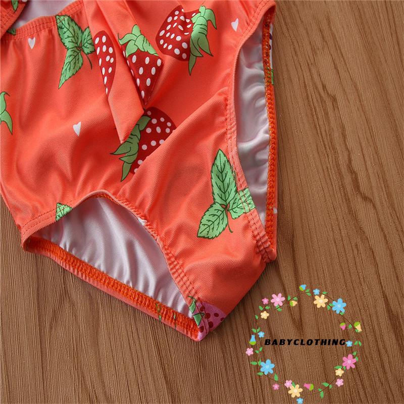 ღWSVღBaby Girl Strawberry Print One-Piece Toddler Swimsuit Short Sleeve Bow Hollow Swimsuit