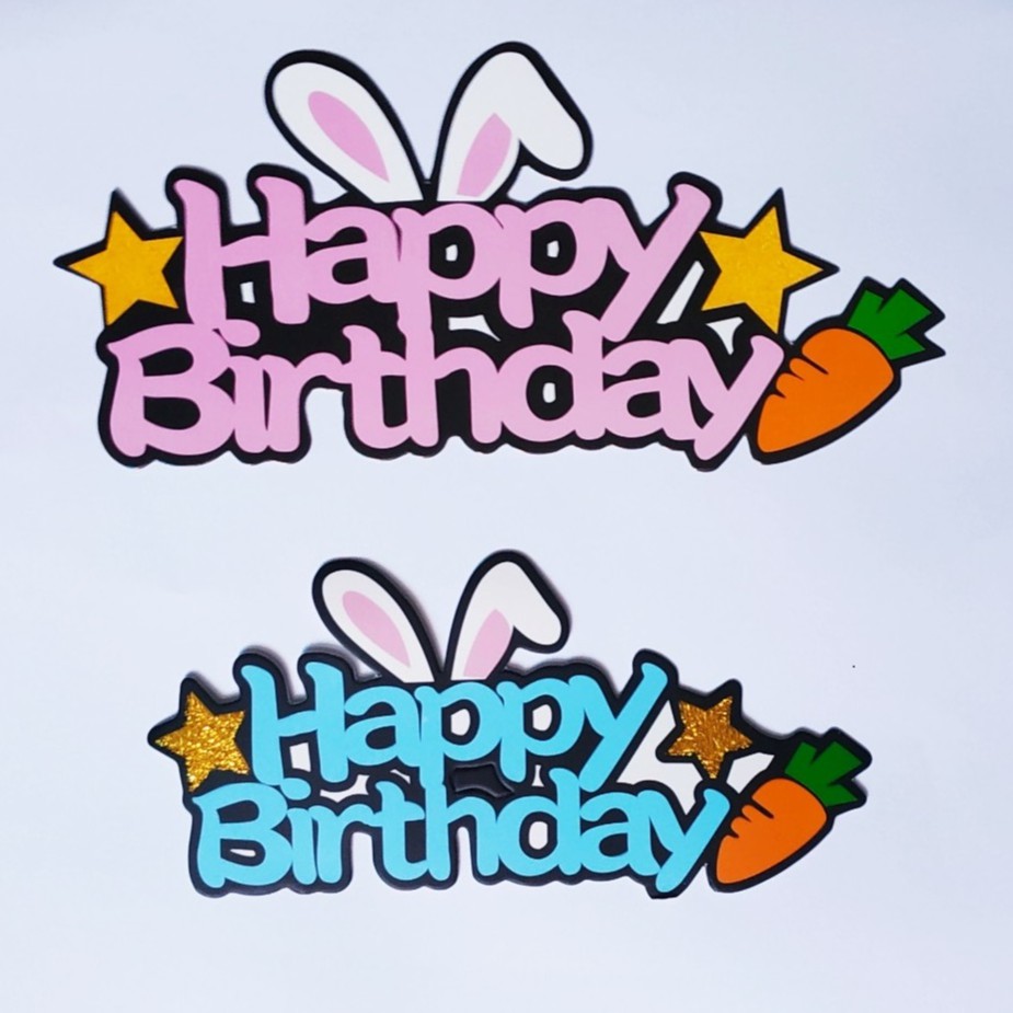 Sỉ 10 hình cắm Happy Birtday Thỏ cà rốt trang trí bánh, topper cake