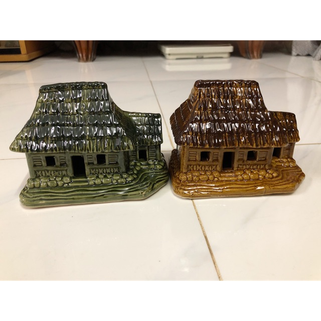 NHÀ LÁ TRÁNG MEN TRANG TRÍ HỒ CÁ NON BỘ 12x8x9cm