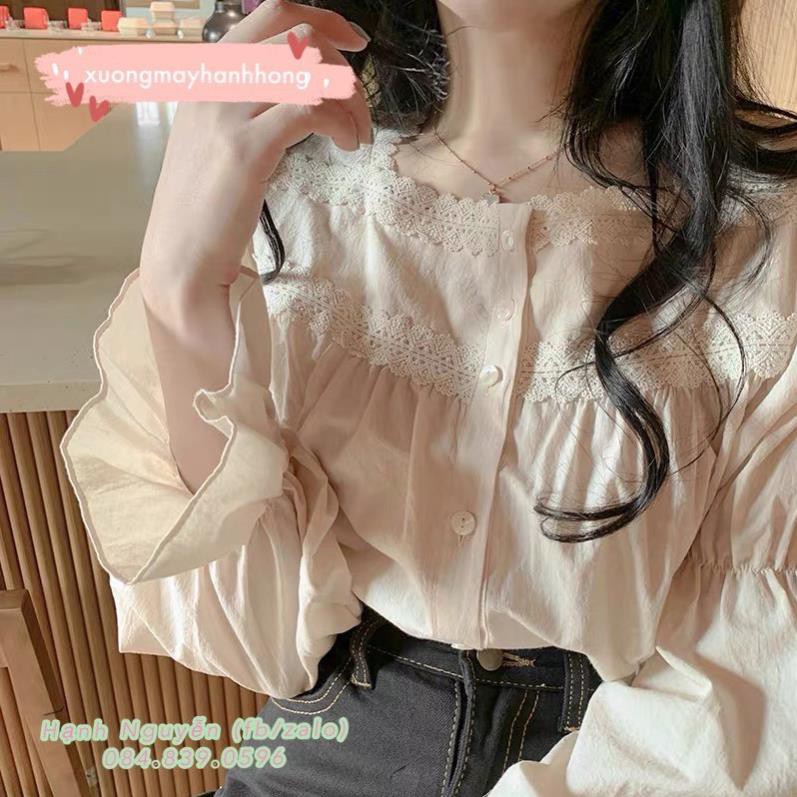 Áo sơ mi trắng ulzzang cổ vuông bánh bèo, áo kiểu tay bồng vintage cực xinh - Xưởng May Hạnh Hồng  ྇