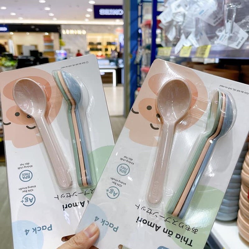 Bộ 4 thìa muỗng tập ăn INOCHI Amori cán thẳng nhựa nguyên sinh an toàn