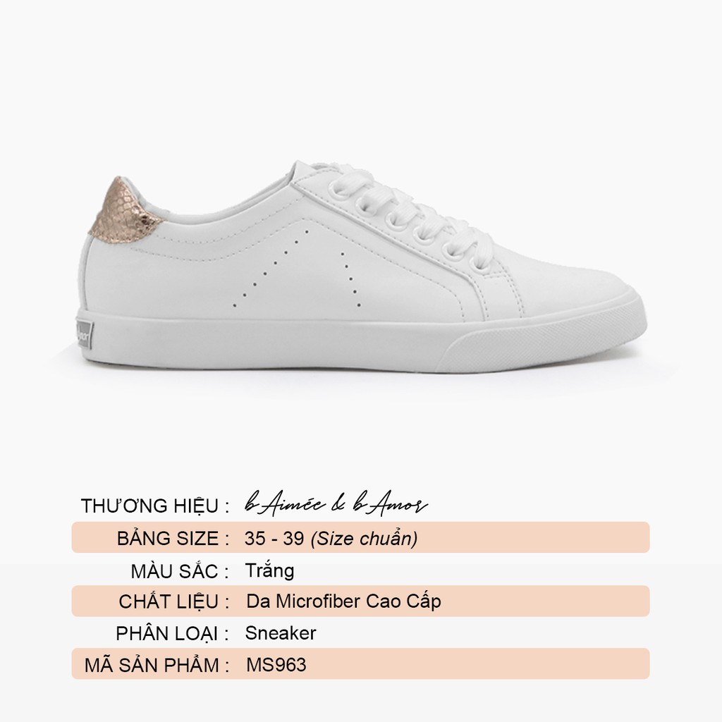 Mặc gì đẹp: Tinh tế với Giày thể thao nữ sneaker màu trắng đẹp dáng giày đế bằng cổ thấp chính hãng bAimée & bAmor - MS0963