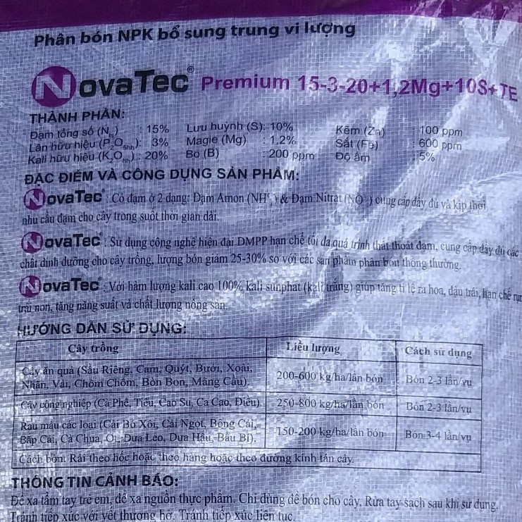 (500g) Phân bón Novatec Premium 15-3-20+TE, nhập khẩu Đức, dùng công nghệ DMPP, phân tím Đức