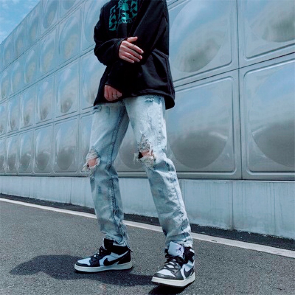 Quần Jean Rách Gối - Quần bò Siêu Chất - Full Size M đến 3Xl Cam Kết Hàng Y Hình - Có Khóa Zip