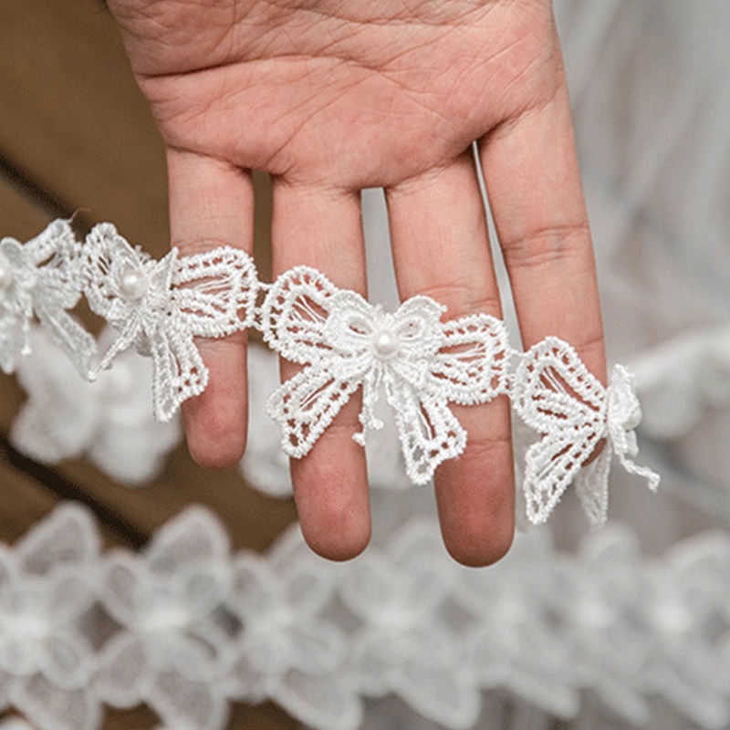 1 Yard Dải Ruy Băng Ren Hình Nơ Bướm Đính Ngọc Trai Giả Tự Làm Thủ Công Trang Trí Đám Cưới