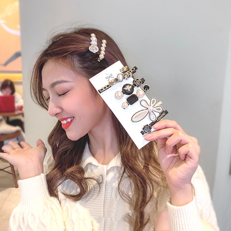 Set 5 kẹp tóc dạng mỏ vịt họa tiết lông vũ/ nơ đính kim cương dùng để trang trí tóc mái phụ kiện cho tóc độc đáo